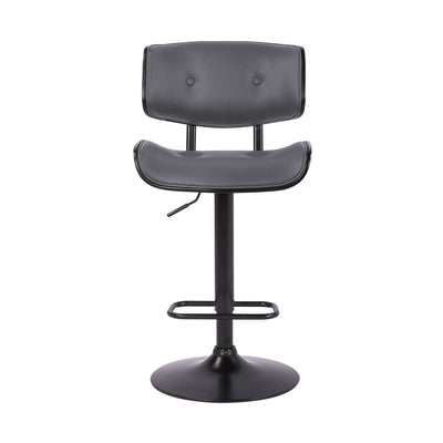 Gray and Black Iron and Faux Leather Adjustable Height Swivel Bar Chair