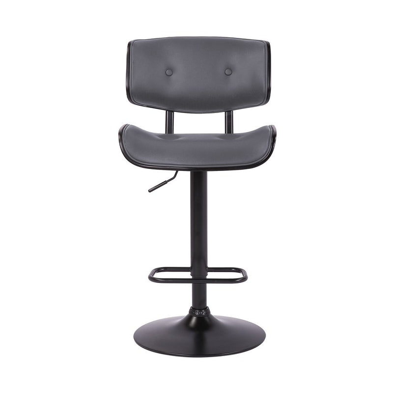 Gray and Black Iron and Faux Leather Adjustable Height Swivel Bar Chair