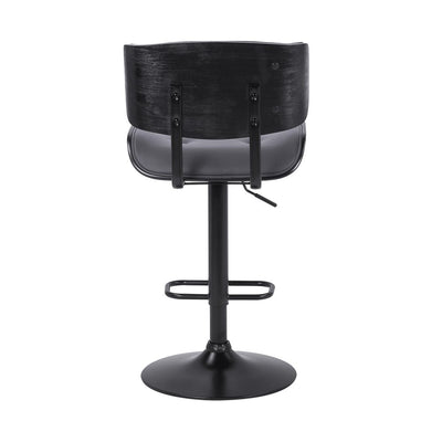 Gray and Black Iron and Faux Leather Adjustable Height Swivel Bar Chair