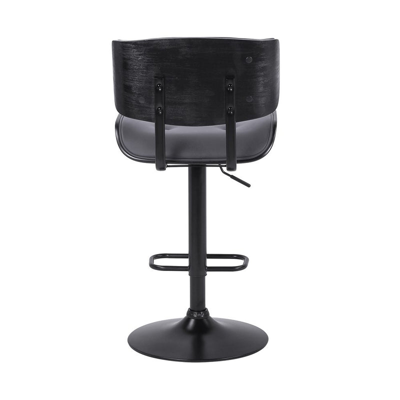 Gray and Black Iron and Faux Leather Adjustable Height Swivel Bar Chair