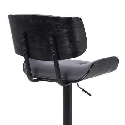 Gray and Black Iron and Faux Leather Adjustable Height Swivel Bar Chair