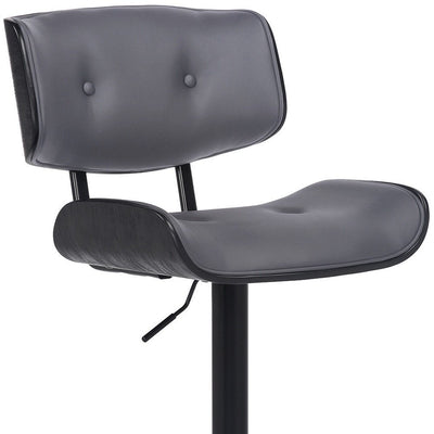 Gray and Black Iron and Faux Leather Adjustable Height Swivel Bar Chair