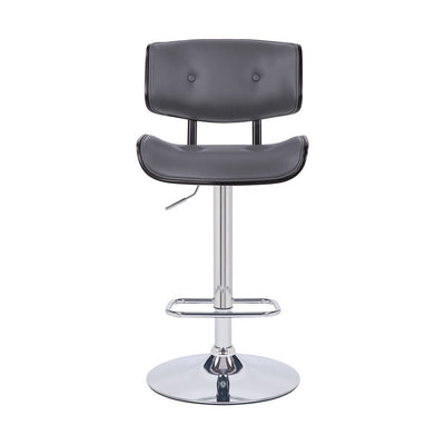 25" Gray And Silver Iron Swivel Adjustable Height Bar Chair
