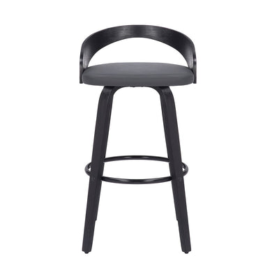 30" Gray and Black Faux Leather and Iron Low Back Bar Height Swivel Bar Chair