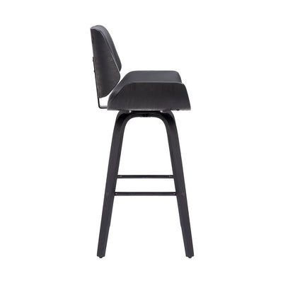 30" Gray and Black Faux Leather and Iron Bar Height Swivel Bar Chair