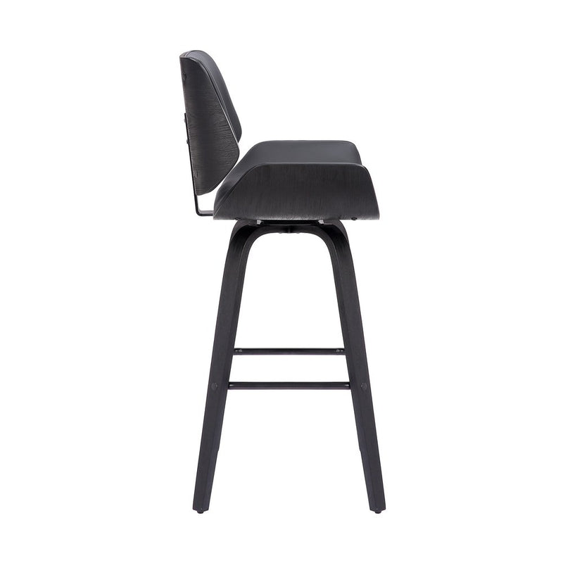 30" Gray and Black Faux Leather and Iron Bar Height Swivel Bar Chair