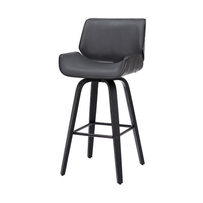 30" Gray and Black Faux Leather and Iron Bar Height Swivel Bar Chair