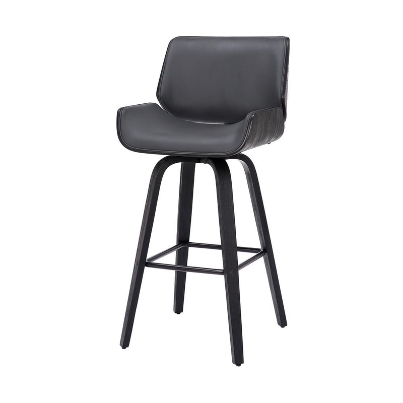 30" Gray and Black Faux Leather and Iron Bar Height Swivel Bar Chair