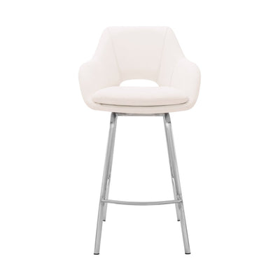 30" White And Silver Iron Swivel Low Back Bar Height Bar Chair