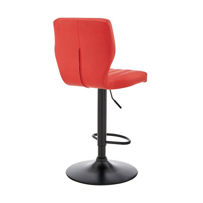 Red and Black Faux Leather And Iron Adjustable Height Swivel Bar Chair