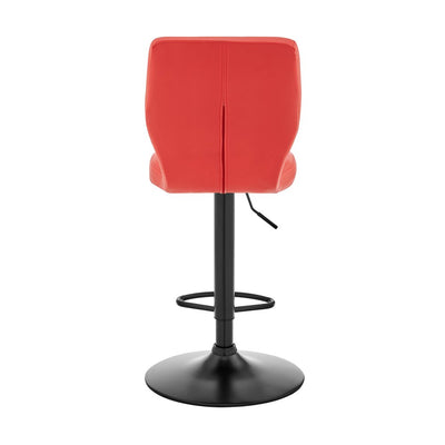 Red and Black Faux Leather And Iron Adjustable Height Swivel Bar Chair