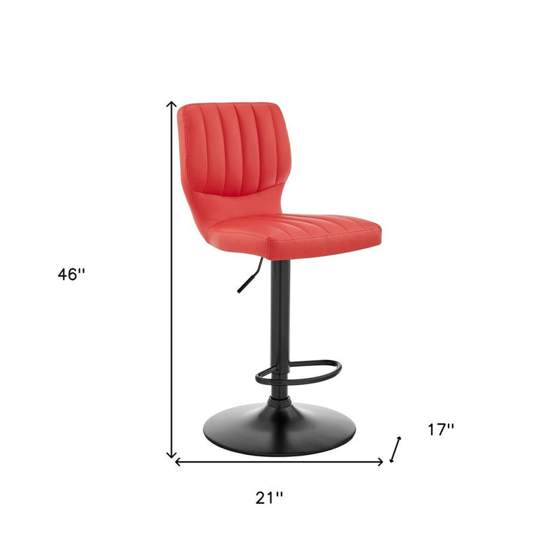 Red and Black Faux Leather And Iron Adjustable Height Swivel Bar Chair