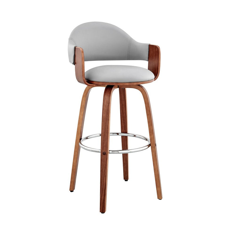30" Gray And Brown Swivel Low Back Bar Height Bar Chair
