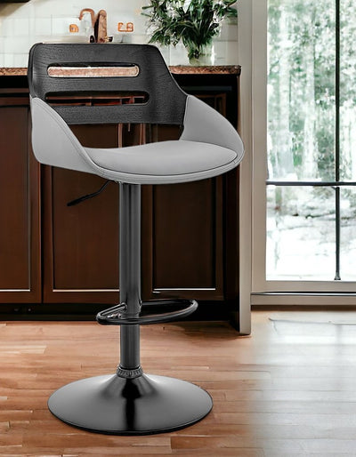 25" Gray And Black Iron Swivel Low Back Adjustable Height Bar Chair