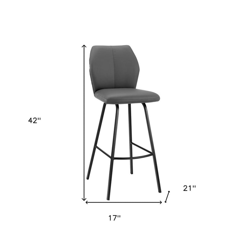 30" Gray And Black Faux Leather And Iron Bar Height Bar Chair