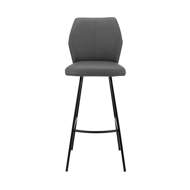 30" Gray And Black Faux Leather And Iron Bar Height Bar Chair