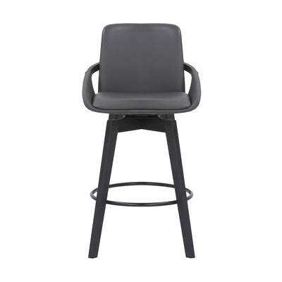 27" Gray and Black Faux Leather Low Back Bar Height Swivel Bar Chair