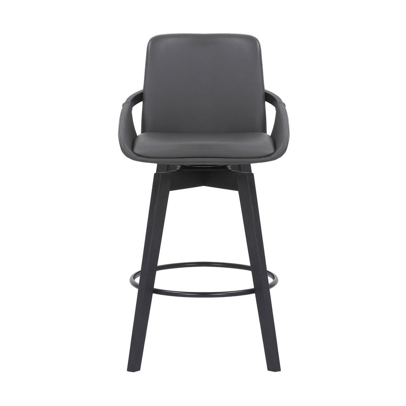 27" Gray and Black Faux Leather Low Back Bar Height Swivel Bar Chair
