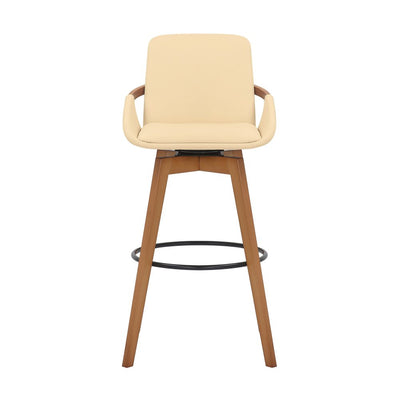 31" Cream and Black Fabric and Iron Bar Height Swivel Bar Chair