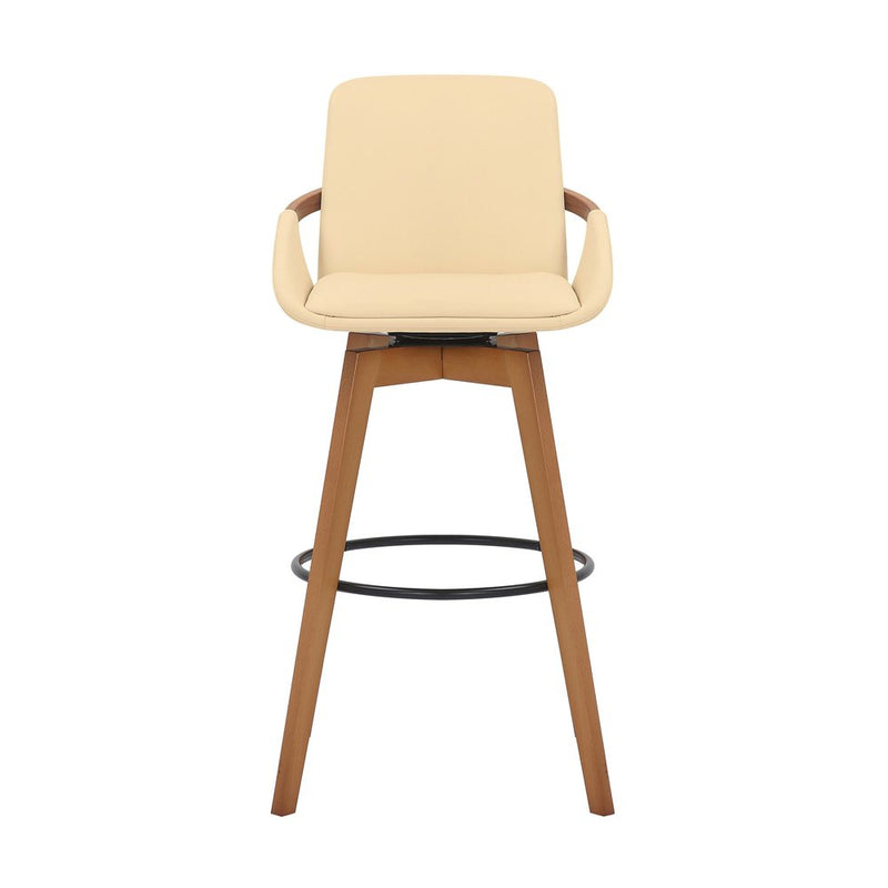 31" Cream and Black Fabric and Iron Bar Height Swivel Bar Chair