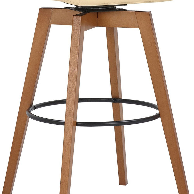 31" Cream and Black Fabric and Iron Bar Height Swivel Bar Chair