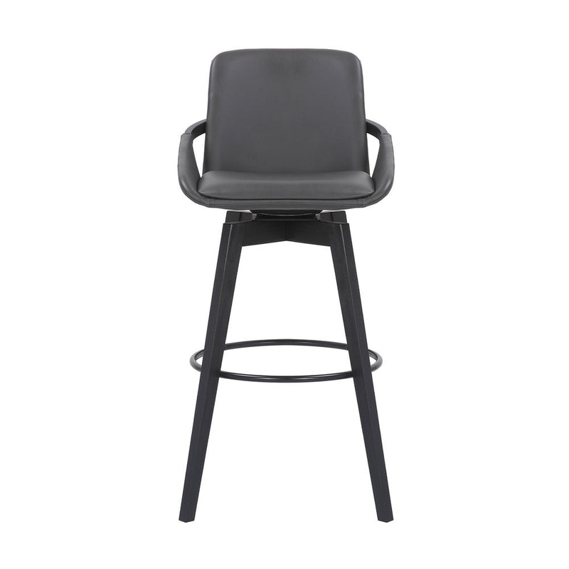 31" Gray and Black Fabric and Iron Bar Height Swivel Bar Chair