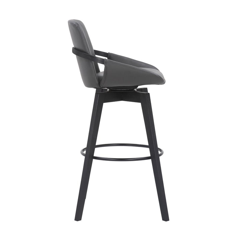 31" Gray and Black Fabric and Iron Bar Height Swivel Bar Chair