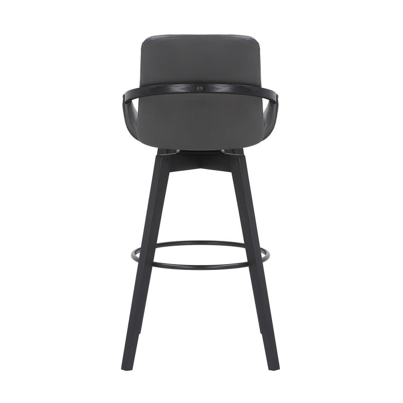 31" Gray and Black Fabric and Iron Bar Height Swivel Bar Chair