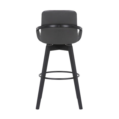 31" Gray and Black Fabric and Iron Bar Height Swivel Bar Chair