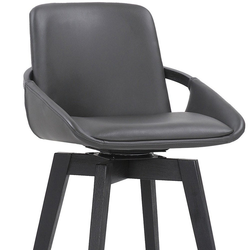 31" Gray and Black Fabric and Iron Bar Height Swivel Bar Chair