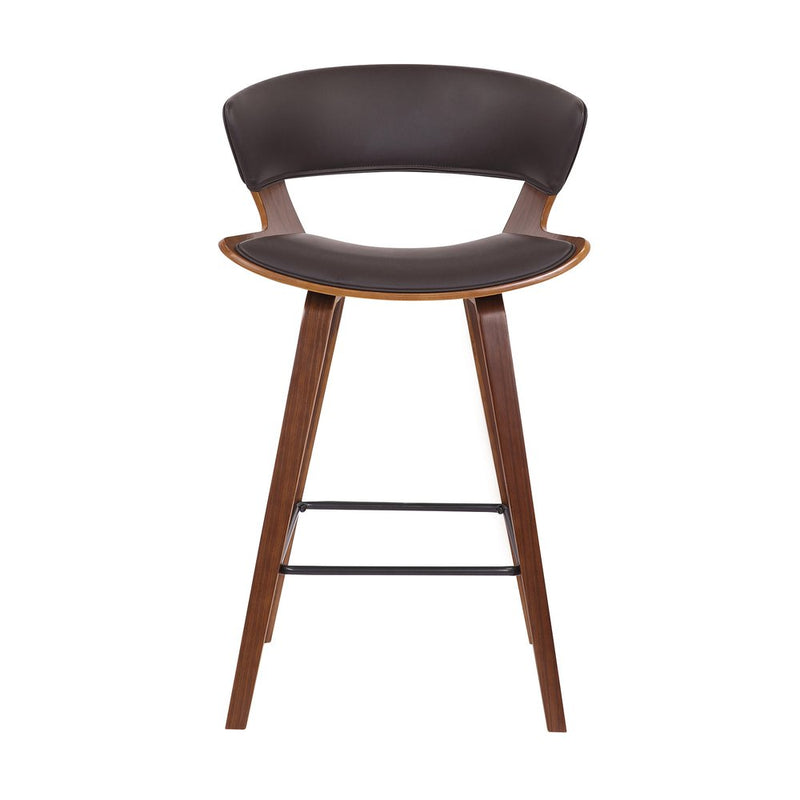 27" Brown Faux Leather and Iron Low Back Counter Height Bar Chair
