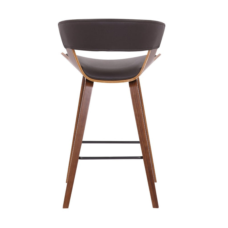 27" Brown Faux Leather and Iron Low Back Counter Height Bar Chair