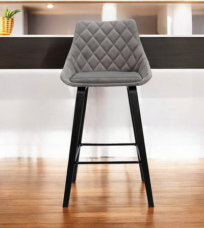 26" Gray And Black Iron Counter Height Bar Chair
