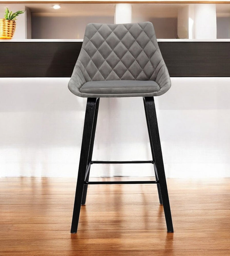 26" Gray And Black Iron Counter Height Bar Chair