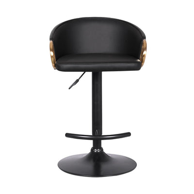 Black Iron Faux Leather and Fabric Low Back Adjustable Height Swivel Bar Chair