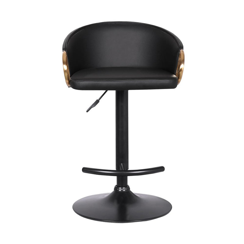 Black Iron Faux Leather and Fabric Low Back Adjustable Height Swivel Bar Chair