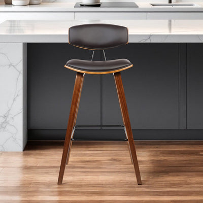 29" Brown Faux Leather Low Back Bar Height Bar Chair