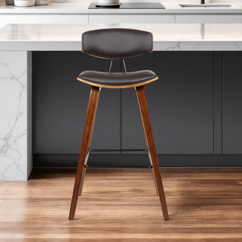 29" Brown Faux Leather Low Back Bar Height Bar Chair