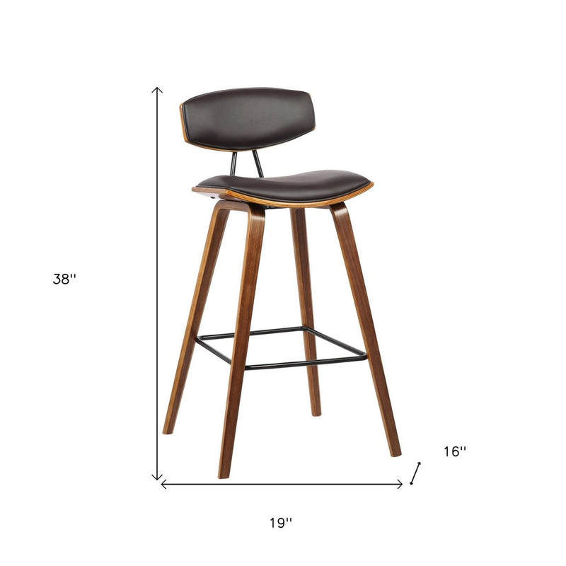 29" Brown Faux Leather Low Back Bar Height Bar Chair