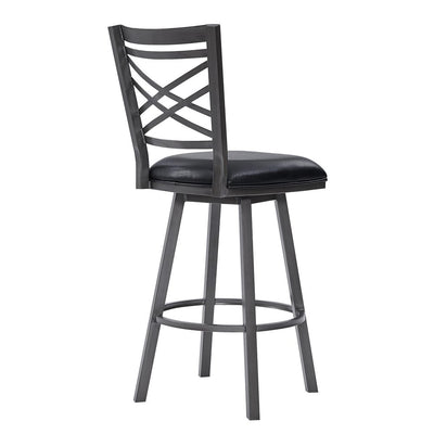 30" Black Faux Leather and Iron Bar Height Swivel Bar Chair