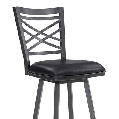 30" Black Faux Leather and Iron Bar Height Swivel Bar Chair
