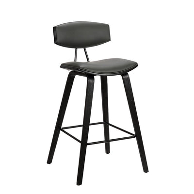 26" Gray and Black Faux Leather and Iron Low Back Counter Height Bar Chair
