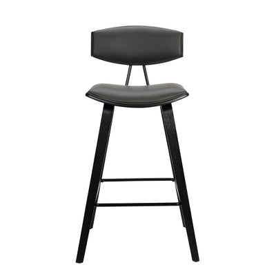 26" Gray and Black Faux Leather and Iron Low Back Counter Height Bar Chair