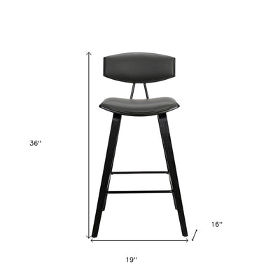 26" Gray and Black Faux Leather and Iron Low Back Counter Height Bar Chair