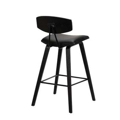 29" Black Faux Leather and Iron Low Back Bar Height Bar Chair