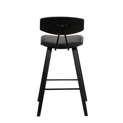 29" Black Faux Leather and Iron Low Back Bar Height Bar Chair