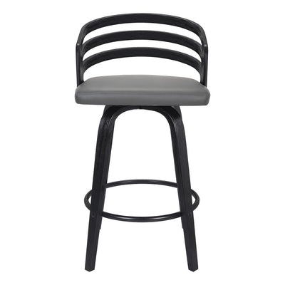 26" Gray and Black Fabric and Iron Low Back Counter Height Swivel Bar Chair