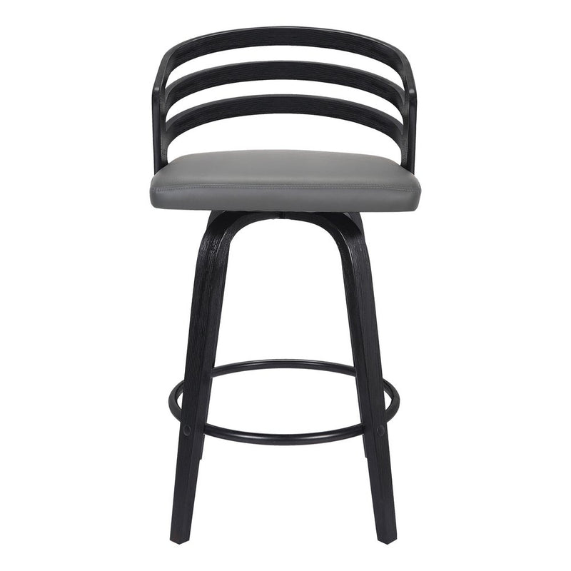 26" Gray and Black Fabric and Iron Low Back Counter Height Swivel Bar Chair