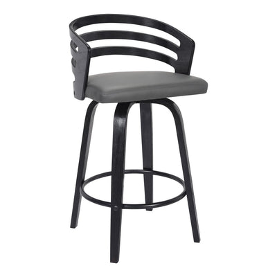 26" Gray and Black Fabric and Iron Low Back Counter Height Swivel Bar Chair