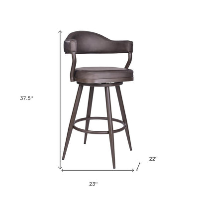 26" Brown Faux Leather and Iron Counter Height Swivel Bar Chair